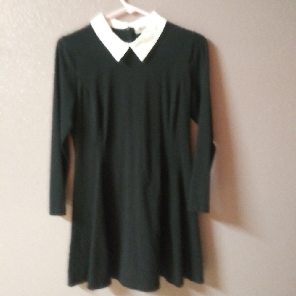 Black midi dress with white collar